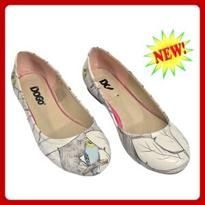 Dogo Women Ballet Flats Parakeet Bird Print Cream Shoes US 6‎ EU 37 New